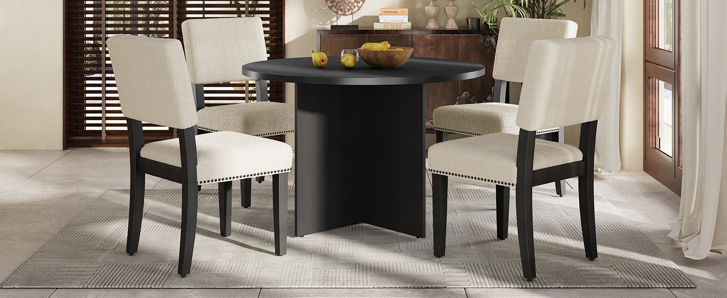 Modern 5 Piece Round Dining Table Set Pedestal Kitchen Table Set With