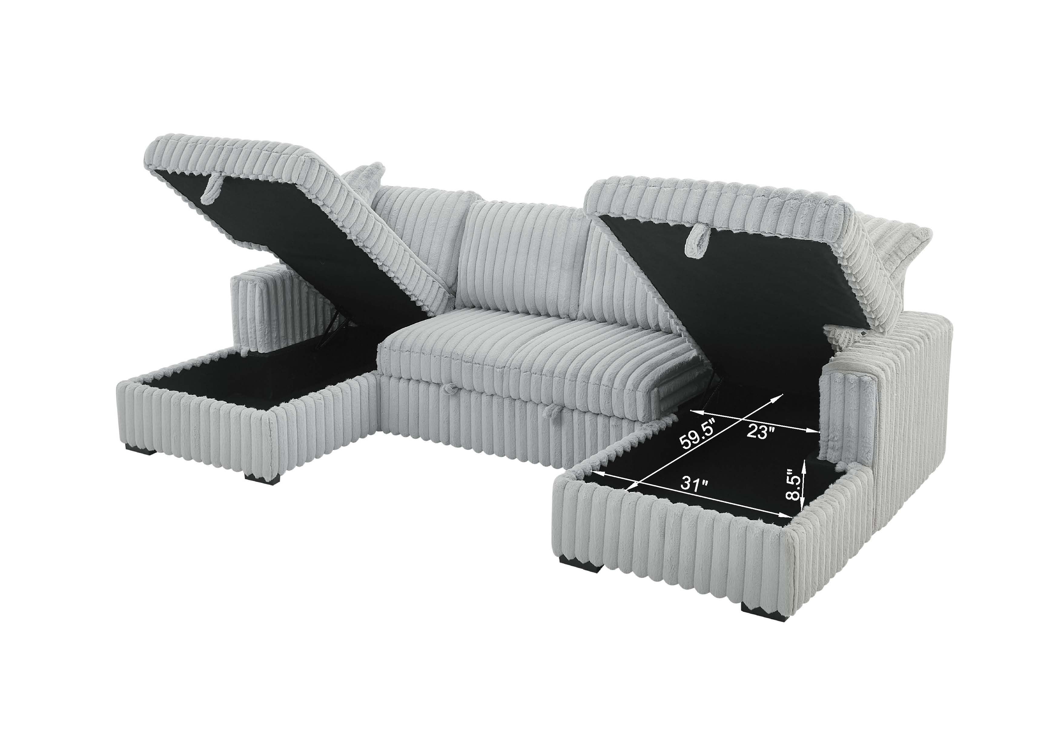 U Shaped Sleeper Sofa, 122 Inch Overisze 2 In 1 Pull Out Bed, Sectiona
