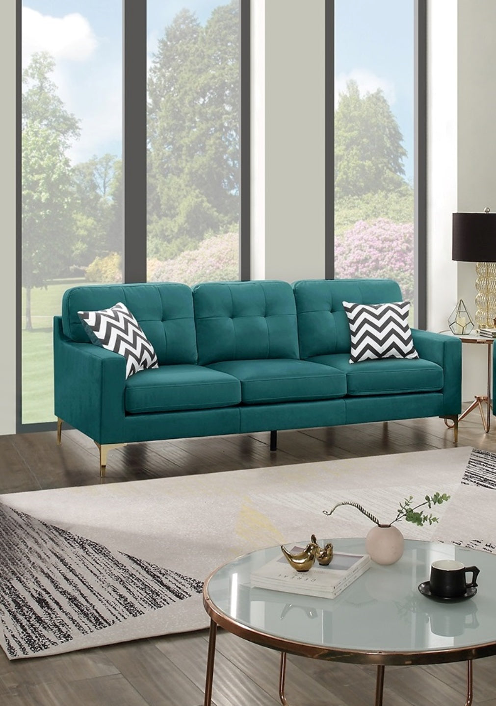 Eye Catching Attractive 2Pc Sofa Set Teal Blue Velvet Fabric Sofa Loveseat W Pillows Couch Firm Tufted Cushions Living Room Teal Blue Primary Living Space Firm Tufted Back Contemporary,Modern Pine Square Arms Pine,Plywood,Velvet 5 Seat