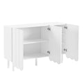 Cream Style Minimalist Shoe Cabinet With 5 Solid Wood Legs, Sideboard Buffet Cabinet With Adjustable Shelves, Large Storage Cabinet With Wave Doors For Living Room, White White Mdf