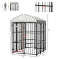 Pawhut 6' X 4' Dog Kennel, Outdoor Dog Playpen Run With Waterproof, Uv Resistant Canopy, Heavy Duty Chain Link For Medium And Large Dogs Black Steel