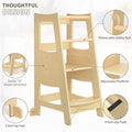 Toddler Step Stools For Kids, Toddler Tower Kids Step Stool With Safety Rail, 3 Heights Adjustable Toddler Kitchen Stool Helper, Kids Toddler Stool For Kitchen Counter Bathroom, Wooden Wood Wood