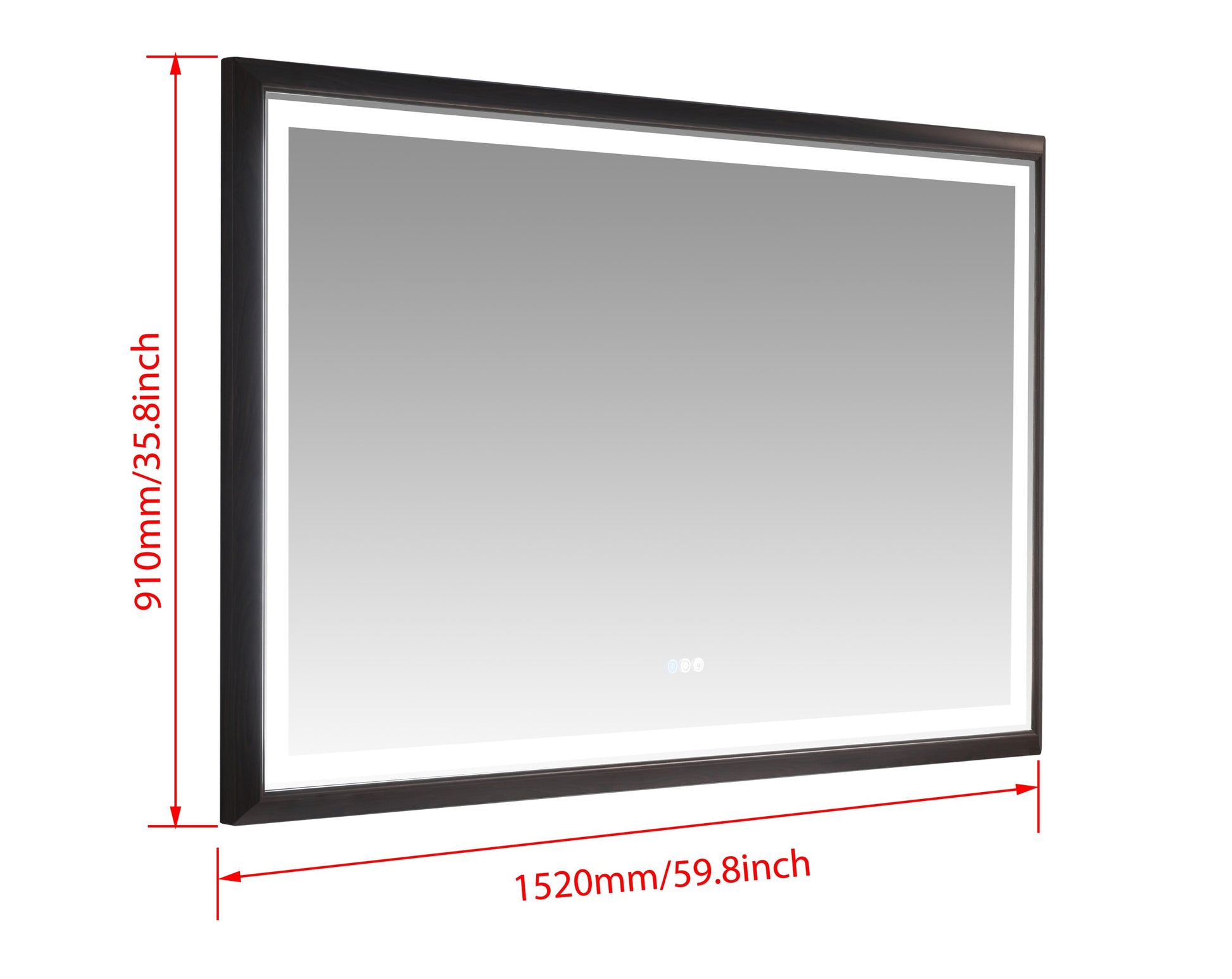 Bathroom Led Mirror Is Multi Functional And Each Function Is Controlled By A Smart Touch Button. Brown Aluminium