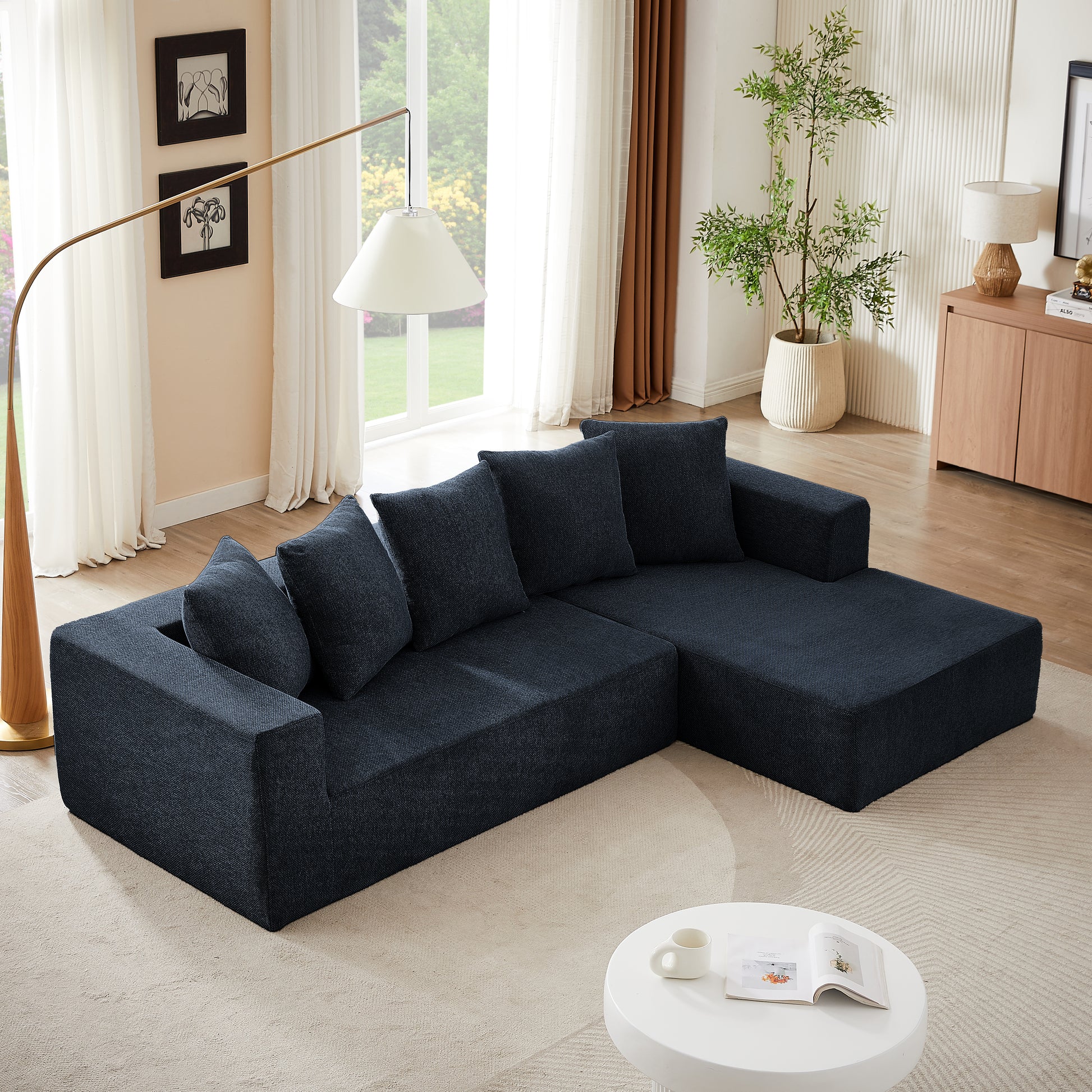 Chenille L Shaped Sectional Sofa Set,Minimalist Style Modular Sectional Sofa, Luxury Chenille Fabric Cloud Couch For Living Room Blue Chenille 4 Seat