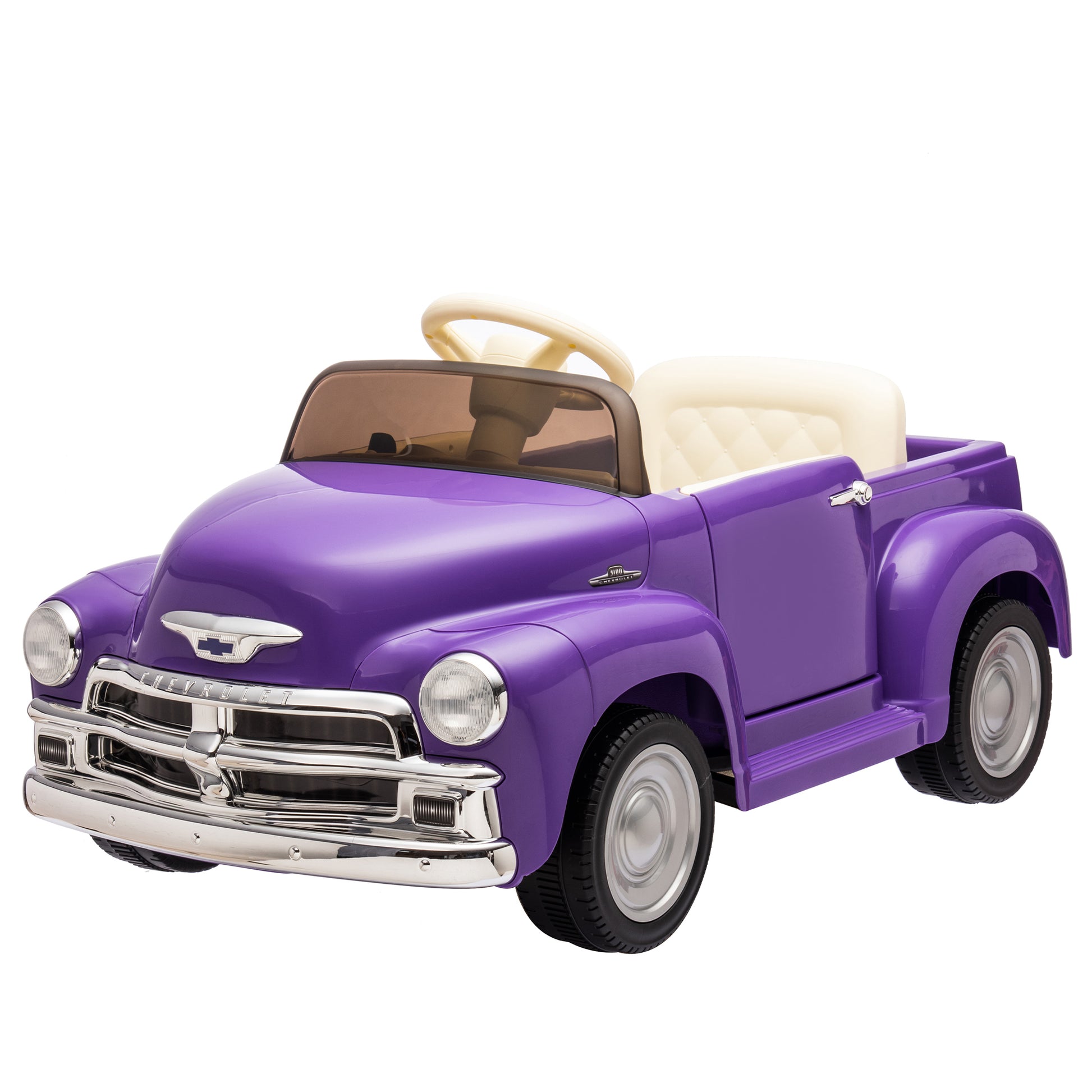 12V Kids Ride On Truck Car W Parents Control, Licensed Chevrolet 3100 Pickup,Electric Car For Kid,Vintage Modeling,3 Speeds,Led Lights,Bluetooth,Usb,High Power Up To 3.11 Mph,Age 3 Purple Polypropylene