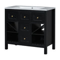 36'' Bathroom Vanity With Resin Sink Combo, Solid Wood Frame Bathroom Storage Cabinet, Freestanding Vanity Set With 5 Drawers& Soft Closing Doors Same As Sw000141Aab Black Bathroom Solid Wood Mdf Resin