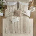 3 Piece Striped Cotton Comforter Set Taupe King Cal King Taupe Cotton