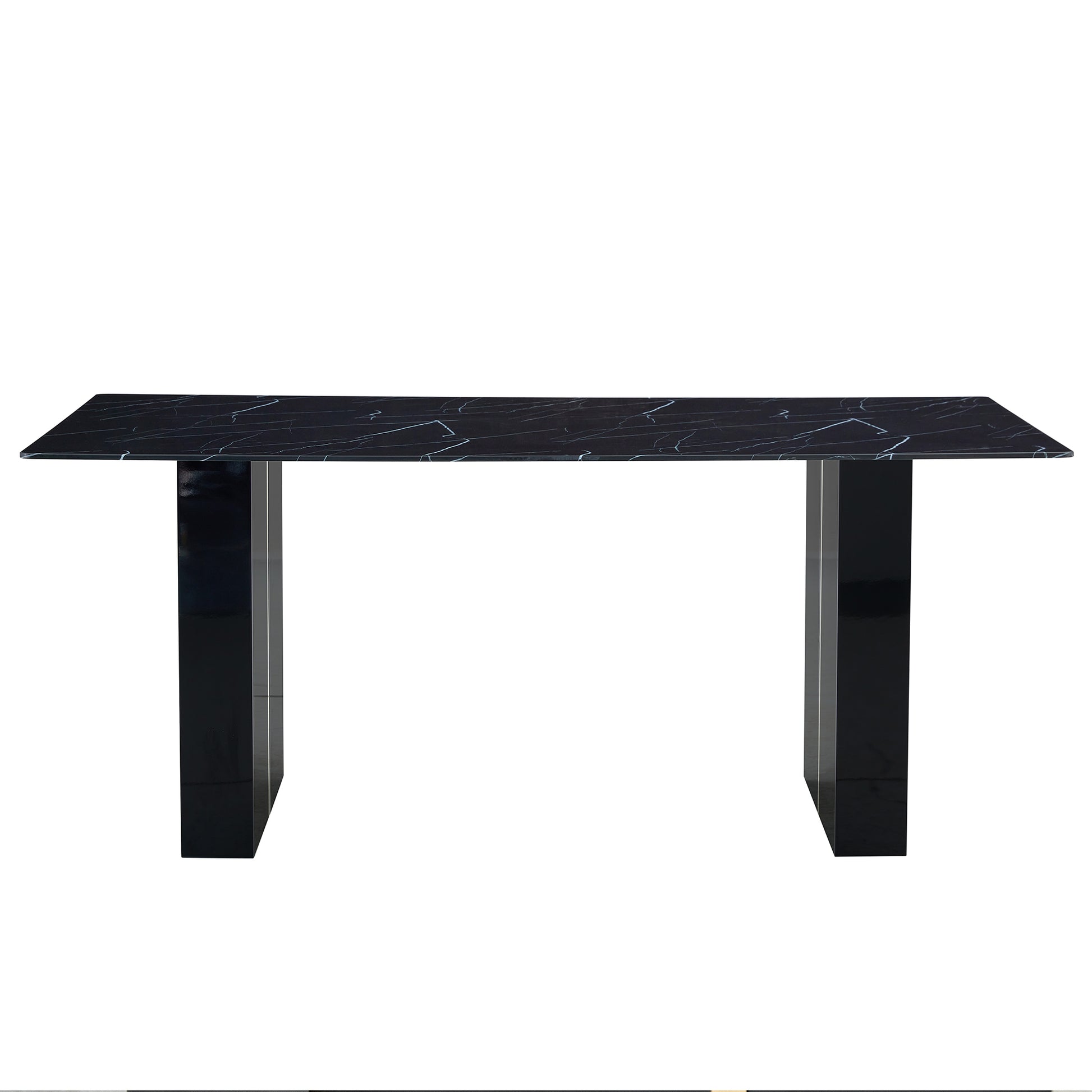 Large Modern Rectangular Table With Black Patterned Countertop And Large Mdf Legs For Kitchen, Dining Room And Living Room To Create A Different Atmosphere For A Home Environment. Black Mdf