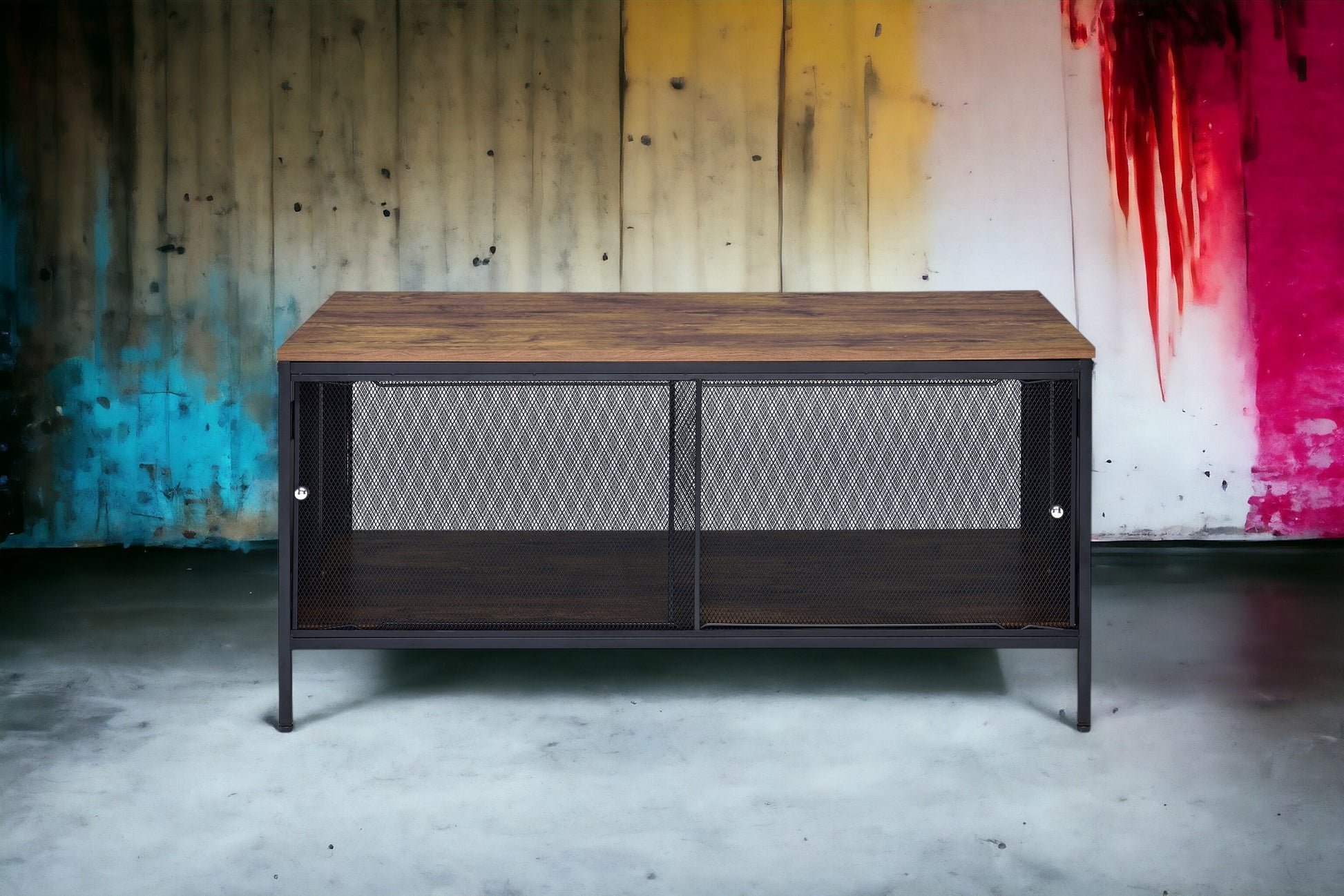 Winam Antique Oak & Black Finish Coffee Table Black,Oak Metal,Synthetic Wood