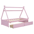 Twin Size House Platform Bed With Two Drawers,Headboard And Footboard, Pink Twin Pink Pine