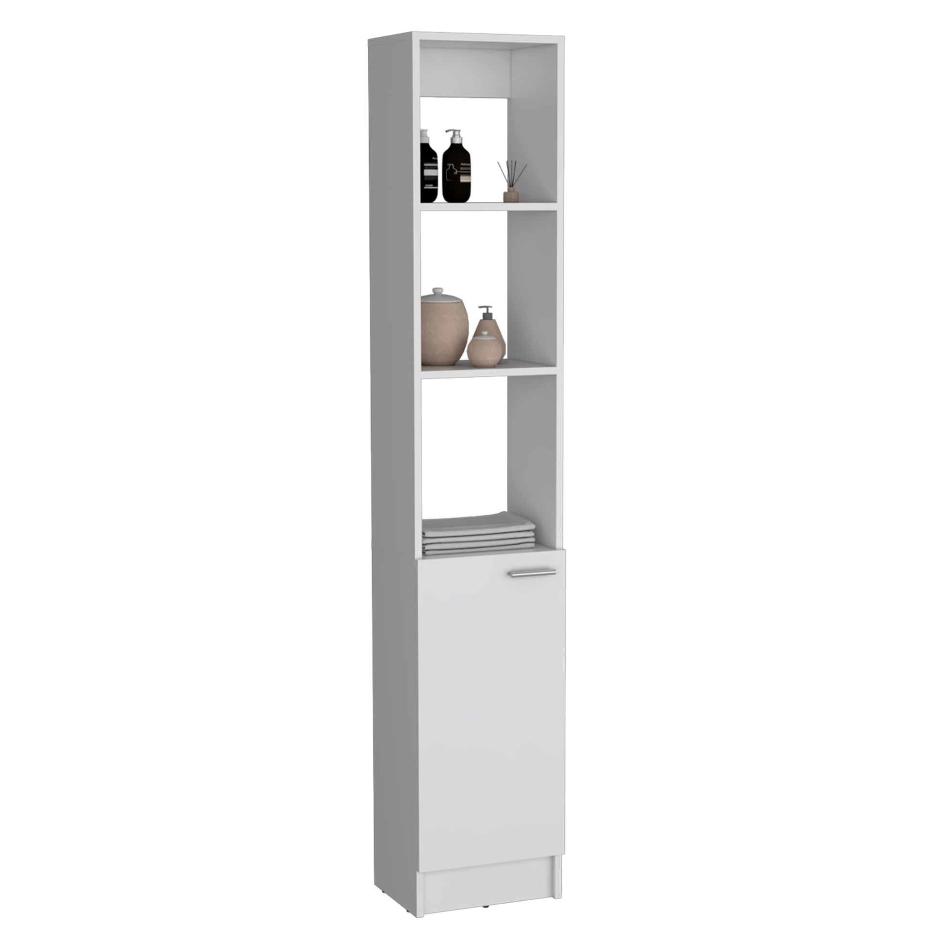 Linen Cabinet, 1 Door, 6 Shelves, White White Solid Wood Mdf Engineered Wood