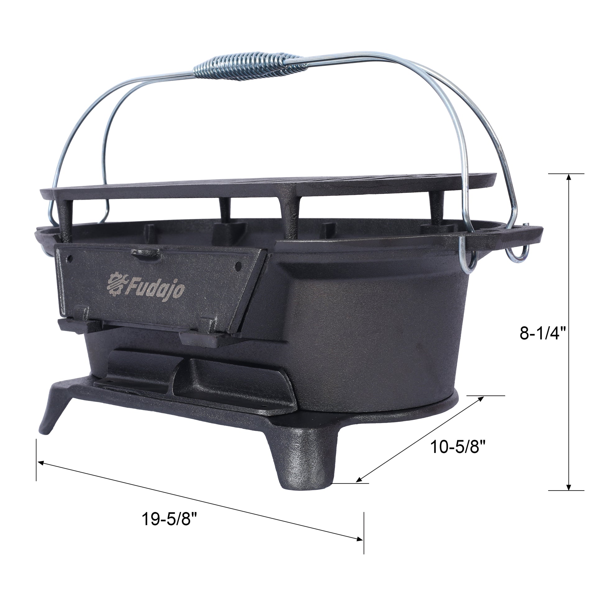 Oval Cast Iron Grill Outdoor, Portable Charcoal Grill And Tabletop Cast Iron Set 100% Cast Iron, Enameled, Durable, Small Charcoal Grill, Camping Stove, Hibachi Grill Black Iron