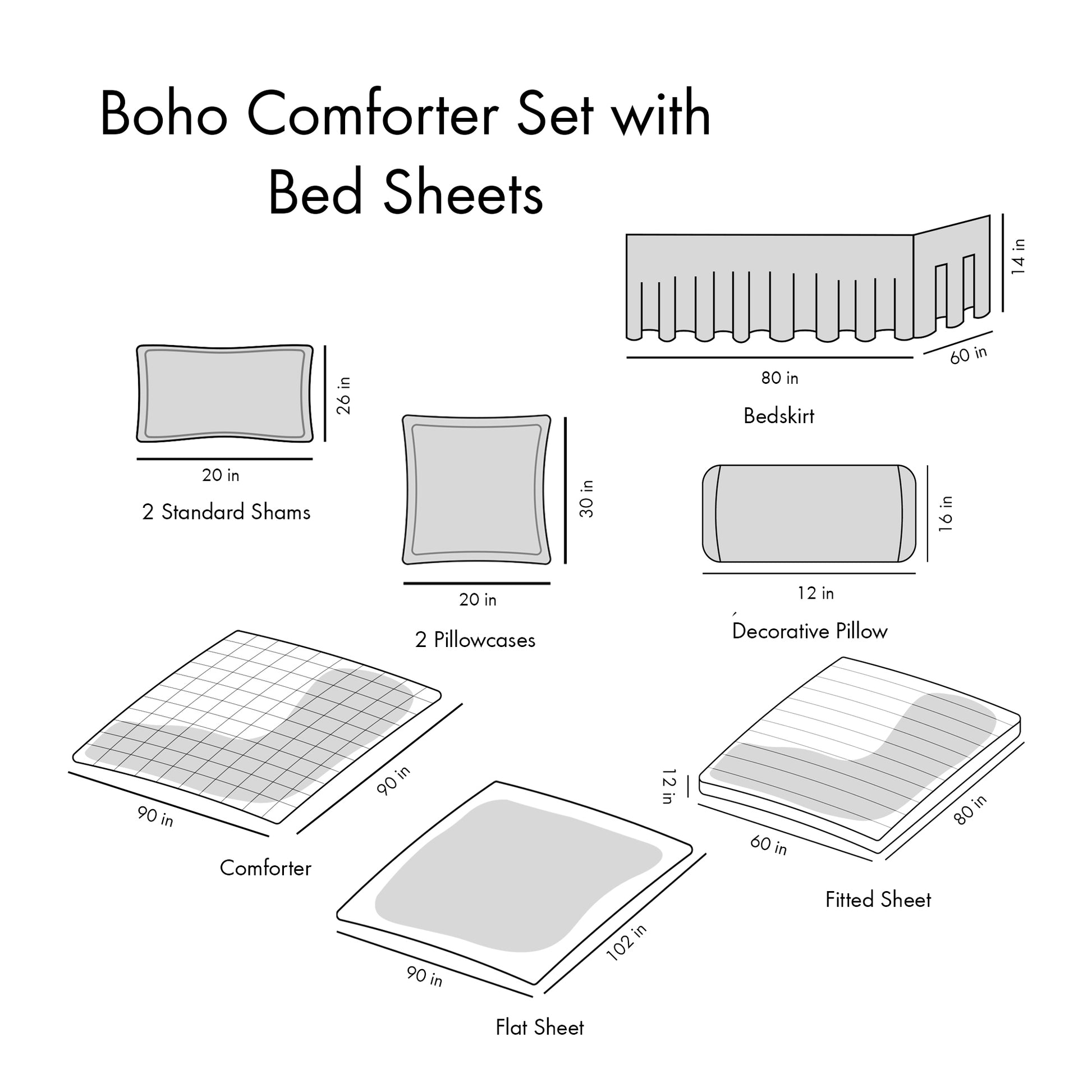 Boho Comforter Set With Bed Sheets Queen Navy Polyester