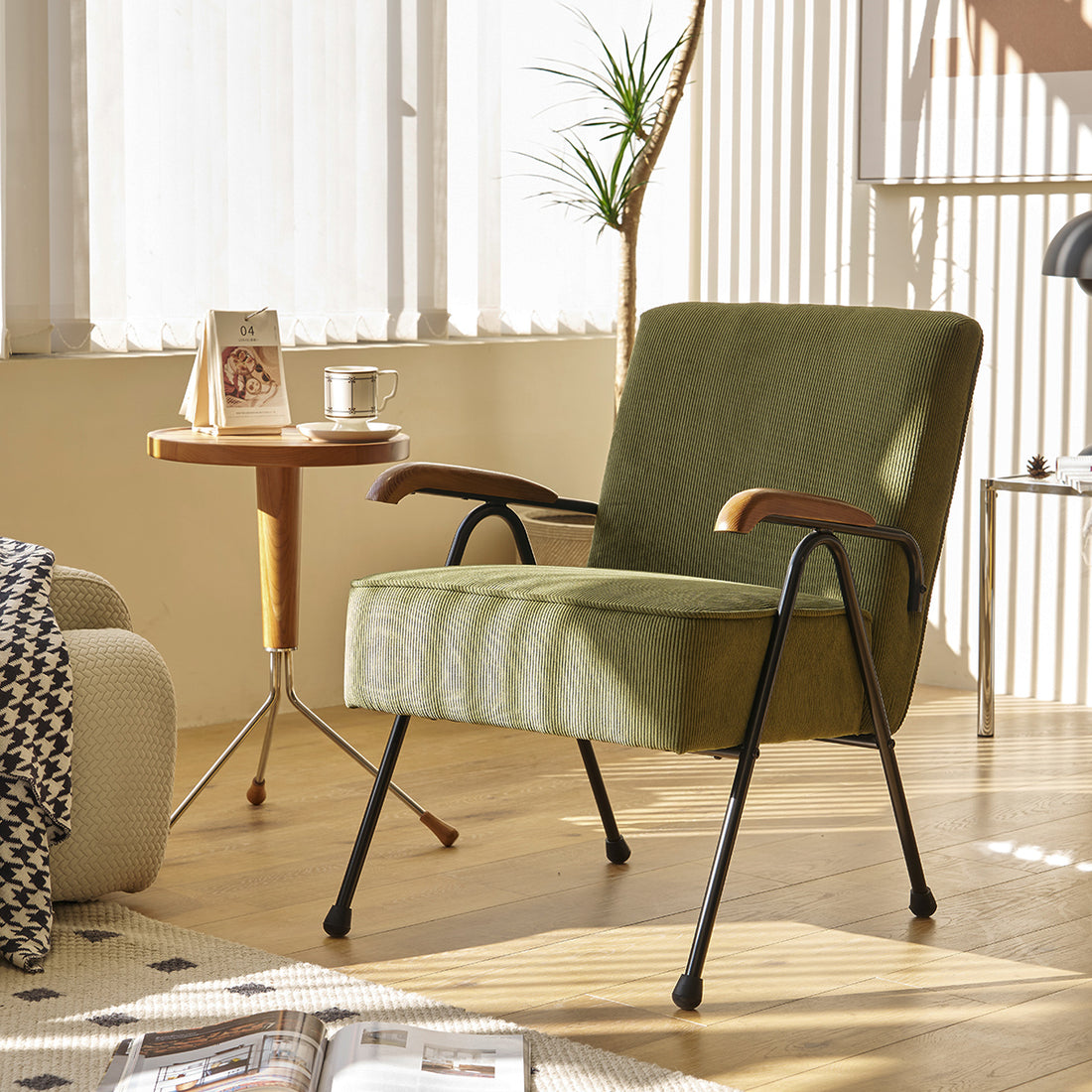 Pattern Colorful Fabric Armchair, Modern Accent Chair High Back, Living Room Chairs With Metal Legs And Soft Padded, Sofa Chairs For Home Office,Bedroom,Dining Room Green Corduroy