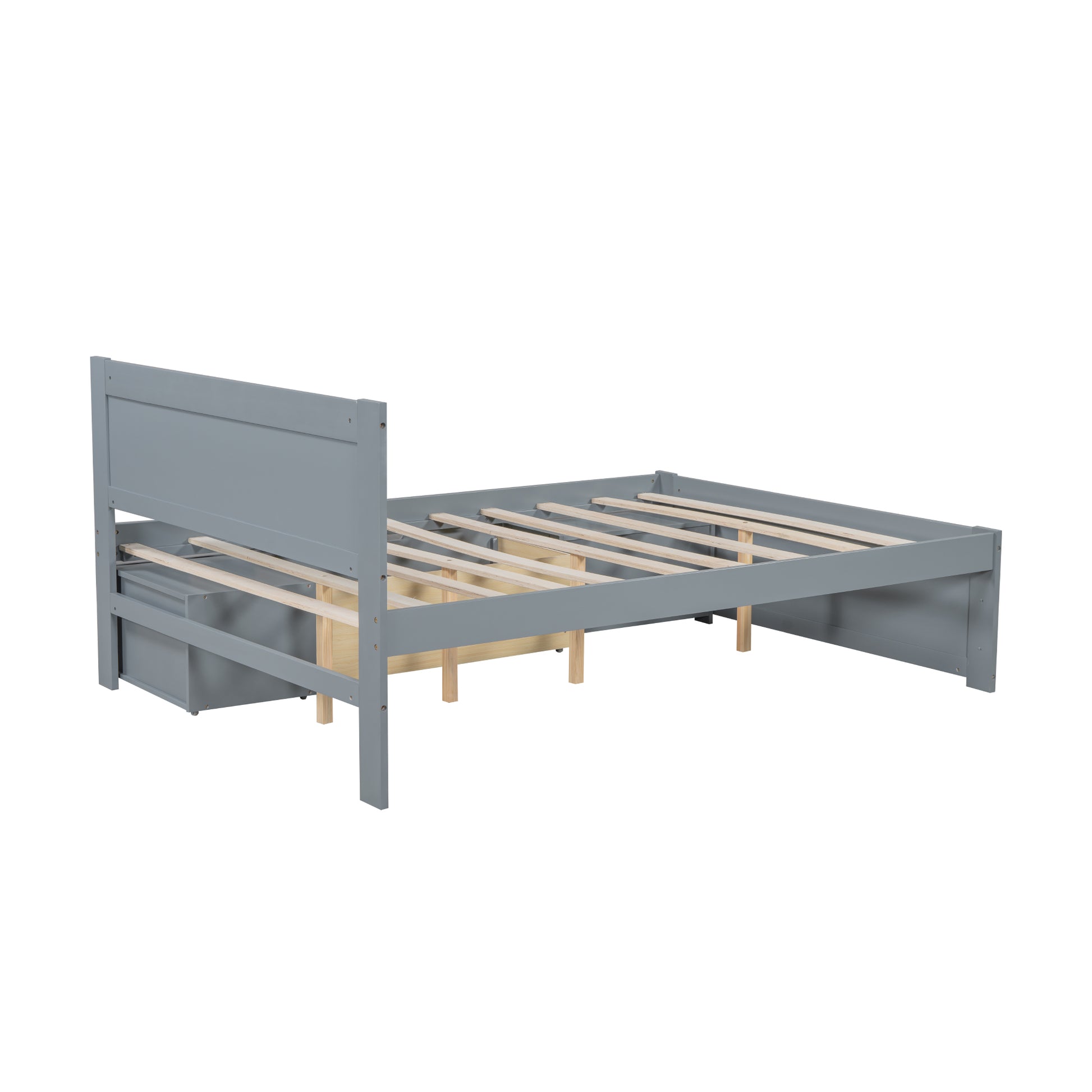 Full Size Platform Bed With Drawer And Two Shelves, Gray Full Gray Mdf Lvl