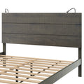 Farmhouse Wooden Platform Full Size Bed, Modern Platform Bed With Two Bedside Lights, Antique Gray Full Antique Gray Wood