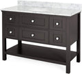 49'' Bathroom Vanity With Marble Top & Ceramic Sink, Open Shelf, 5 Drawers, Brown Brown Plywood