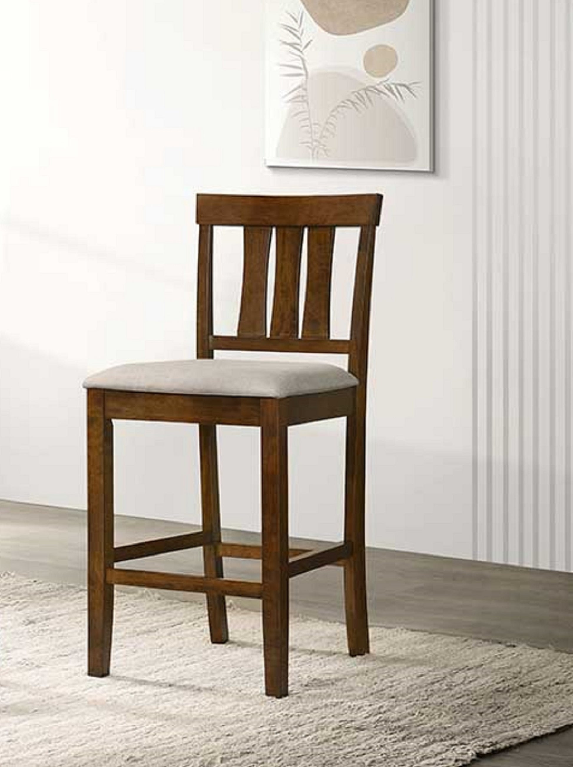 Beautiful Cherry Color Counter Height 5Pc Dining Set Pub Height Square Dining Table Cream Upholstered Chair Dining Room Set Wooden Brown Wood Dining Room Fixed Table Square Dining Table With Chair