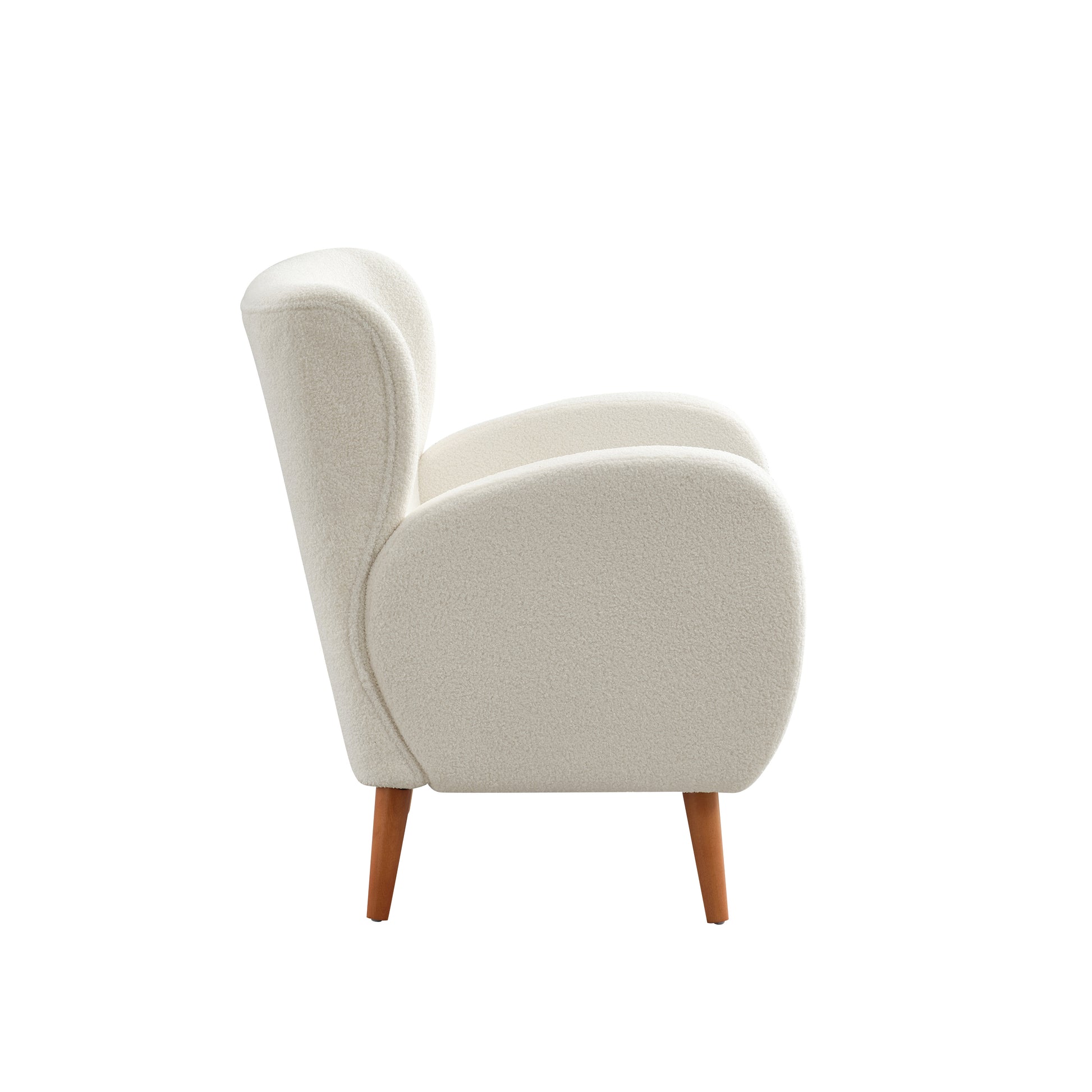 Mirod Modern Wing Back Lounge Chair Stylish Design, Soft Fabric, Solid Wood Legs, Easy Assembly, Durable Frame Beige Boucle