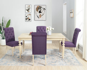 Amonia 5 Piece Dining Set, Turned Leg Dining Table With 4 Tufted Chairs Light Brown Wood Dining Room Fixed Table Rubberwood Rectangular Dining Table With Chair Wood Wood Beige Brown Seats 4 Rectangular 4 Leg Mdf