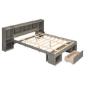 Queen Size Wood Platform Bed With Multi Storage Headboard And A Drawer, Gray Box Spring Not Required Queen Gray Wood Bedroom Bed Frame Solid Wood Mdf