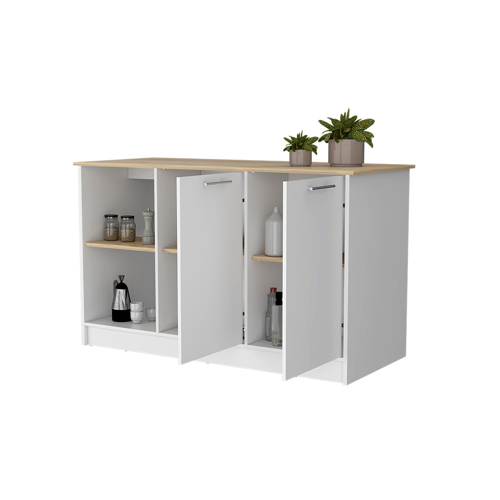 Mercury Kitchen Island With Spacious Countertop, Double Door Cabinets, And 2 Open Storage Shelves Multi Kitchen Modern Rectangular Stationary Kitchen Islands Melamine Particle Board Large 56 In