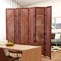 82.8'' W X 65'' H 6 Panel Solid Wood Folding Room Divider, Brown Brown Solid Wood