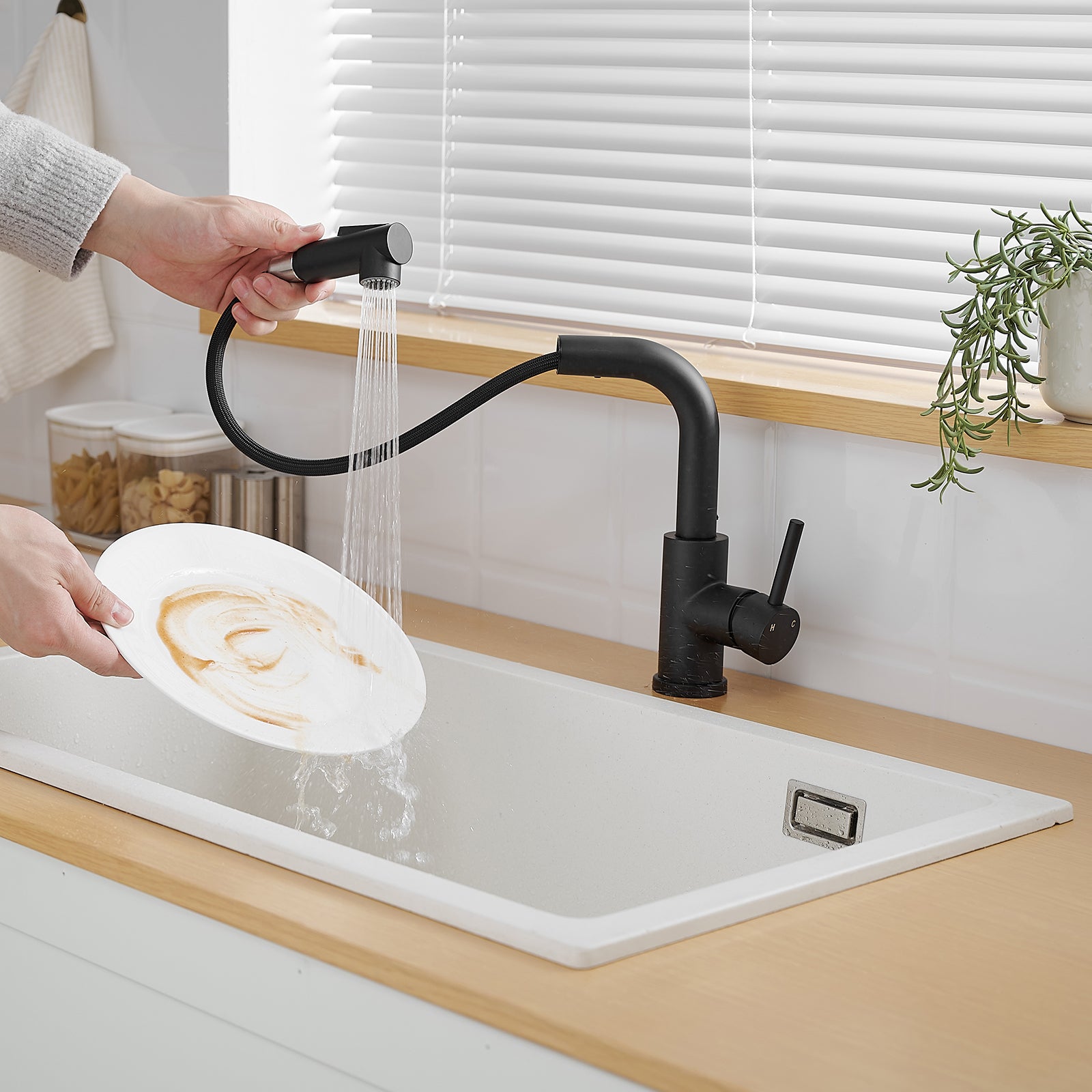 Sink Faucet, Black Kitchen Faucets With Pull Out Sprayer, Bathroom Sink Faucets Mini Bar Prep Faucet Black Kitchen Classic,Contemporary,Modern Ceramic Stainless Steel