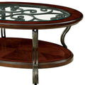 Traditional Style Brown Cherry 1Pc Coffee Table Open Bottom Shelf Ornate Design Glass Top Living Room Furniture Brown Multi Brown Primary Living Space Classic,Contemporary,Ornate Traditional,Traditional Open Storage Oval Coffee & End Tables Solid Wood