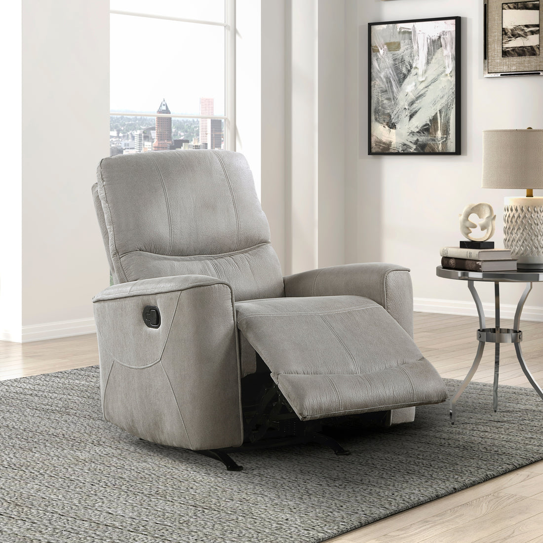 Modern Transitional Style Rocker Reclining Chair 1Pc Gray Polished Microfiber Living Room Furniture Gentle Rocking Motion Gray Microfiber Primary Living Space Modern,Transitional Solid Wood