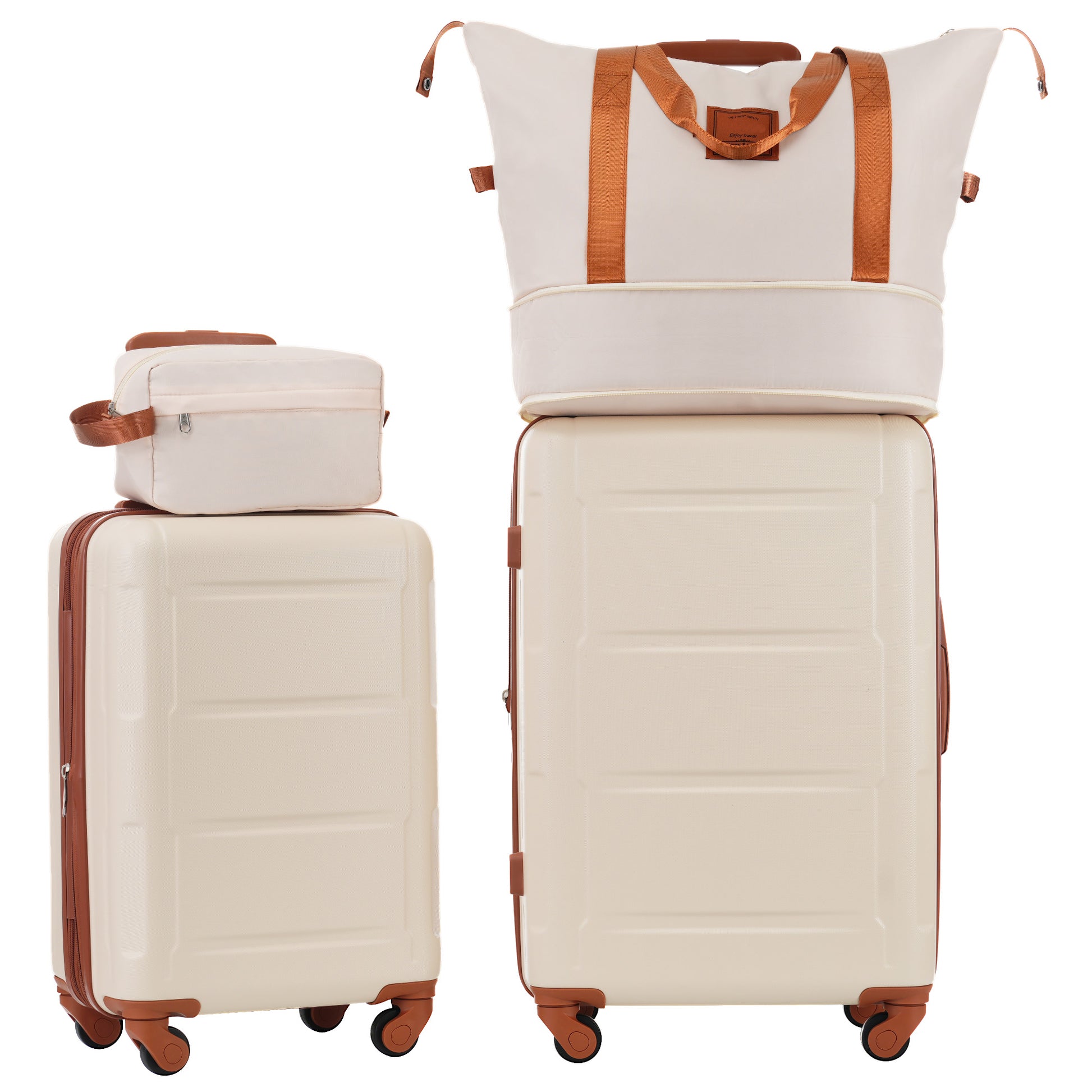 2 Piece Luggage Set With Bags Expanable Spinner Wheels Abs Lightweight Suitcase With Tsa Lock 20Inch 24Inch Khaki Brown Abs