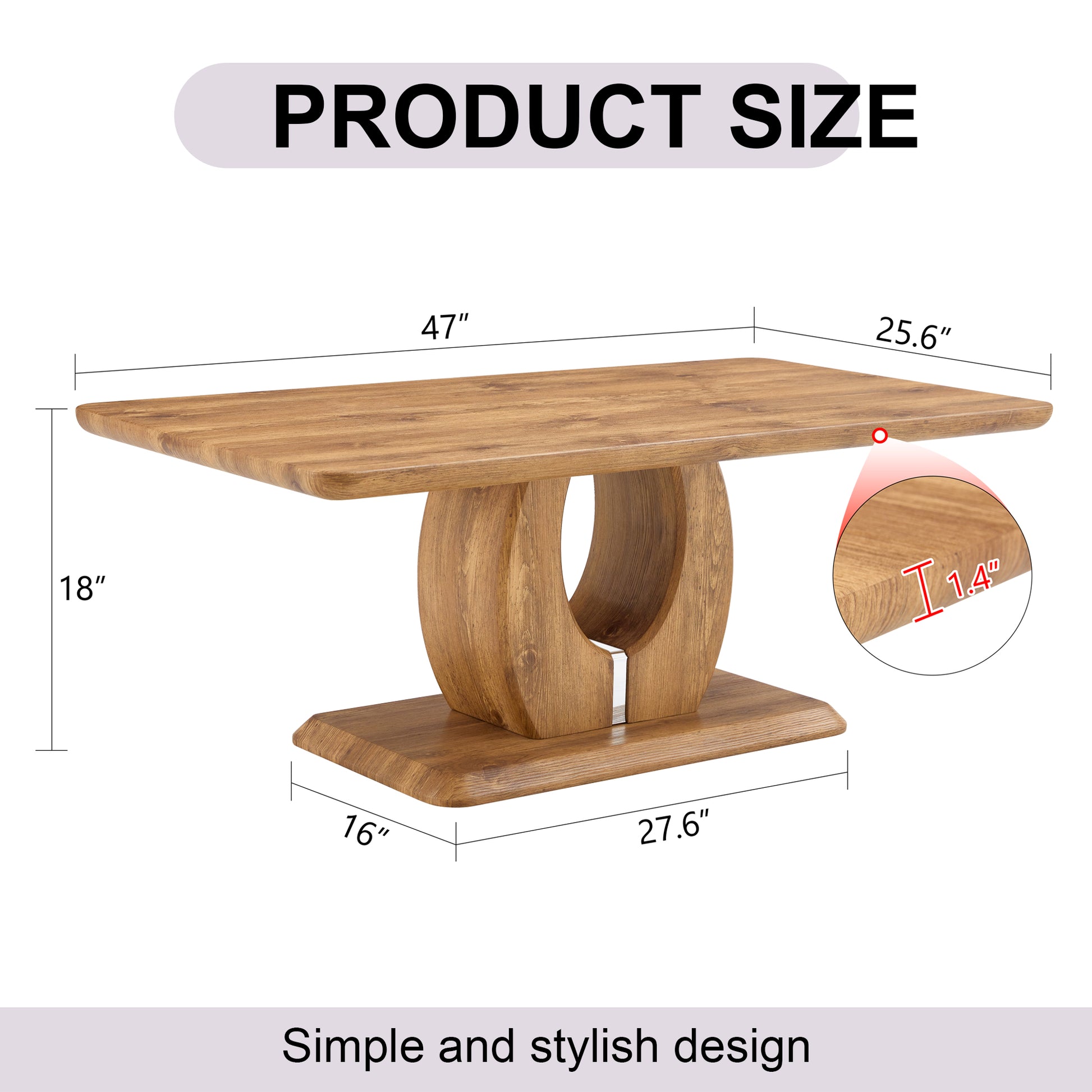 Modern Simple Luxury Rectangular Coffee Table In Wood Color. The Computer Desk. The Game Table. Suitable For Dining Room, Living Room, Terrace, Kitchen. 47 "X 25.6" 18" Wood Mdf