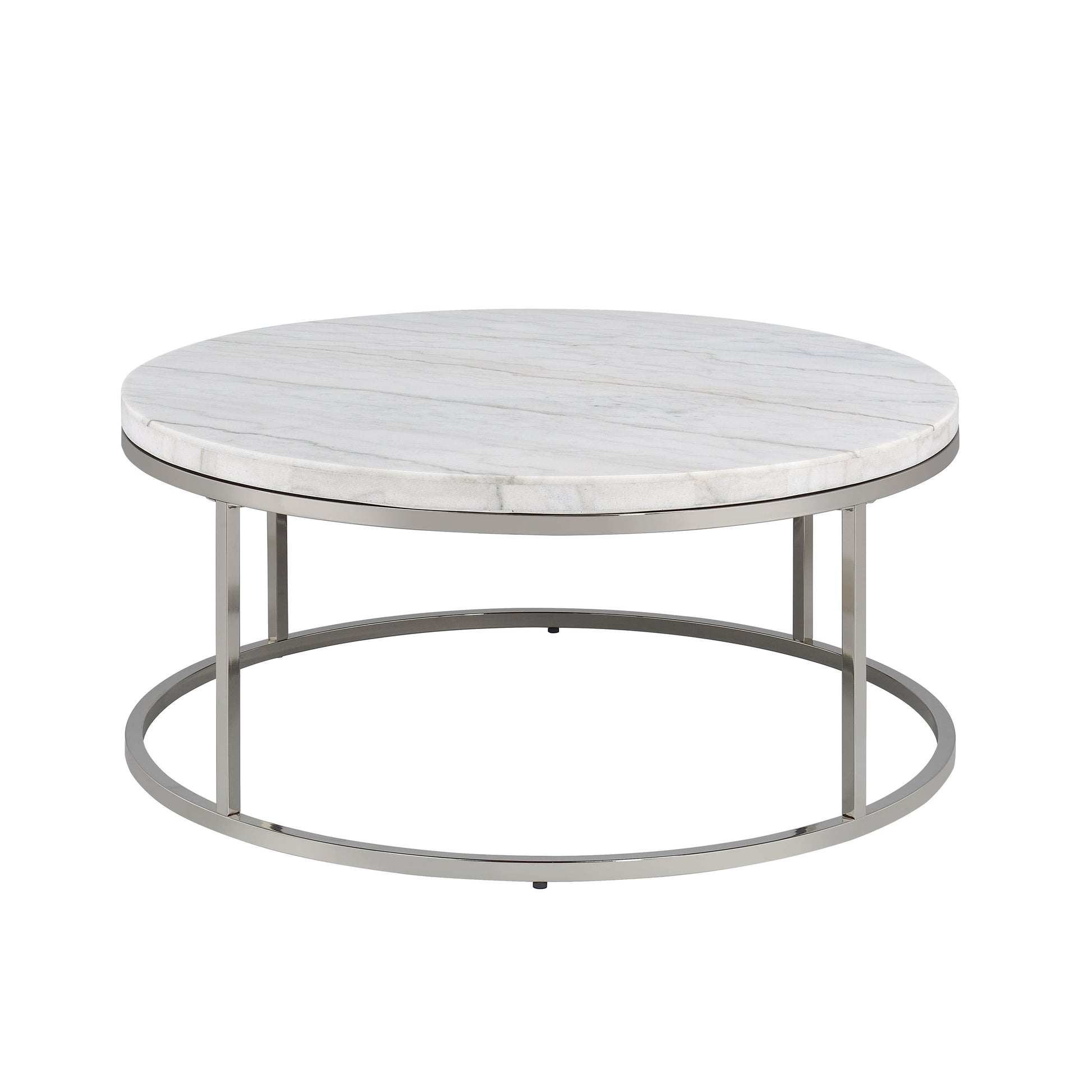 Zaidee Coffee Table, Natural Marble Top & Nickel Finish Lv02795 White Marble Metal