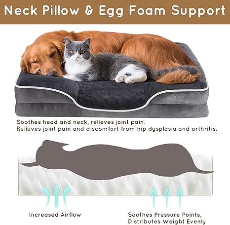 24'' Orthopedic Dog Bed For Small Dog, Memory Foam Dog Bed, Egg Crate Foam Dog Couch Bed With Washable Removable Cover, Grey Grey Faux Fur