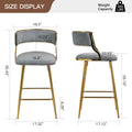 Set Of 2,26'' Counter Height Bar Stools Corduroy Kitchen Island Counter Bar Stool With Back,Golden Chromed Base And Footrest Grey Grey Kitchen Modern Foam Corduroy