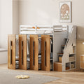 Modern Loft Bed With Two Tone Storage Stairs And Pull Out Wardrobes, White Twin White Solid Wood Mdf