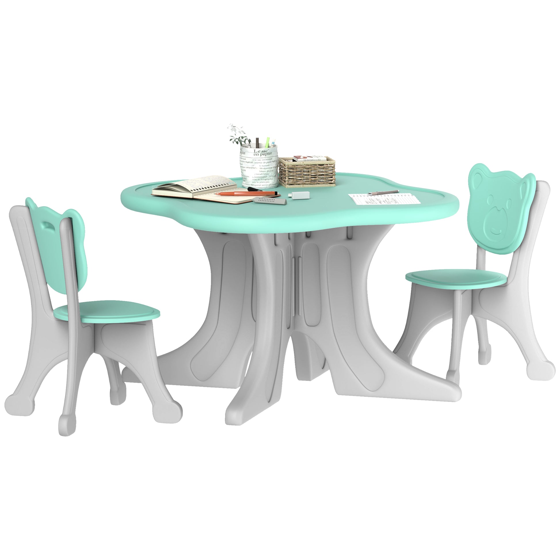 Qaba Kids Table And Chairs Set, 3 Piece Toddler Table And Chair Set For 3 6 Years Old, Light Blue Light Blue Hdpe