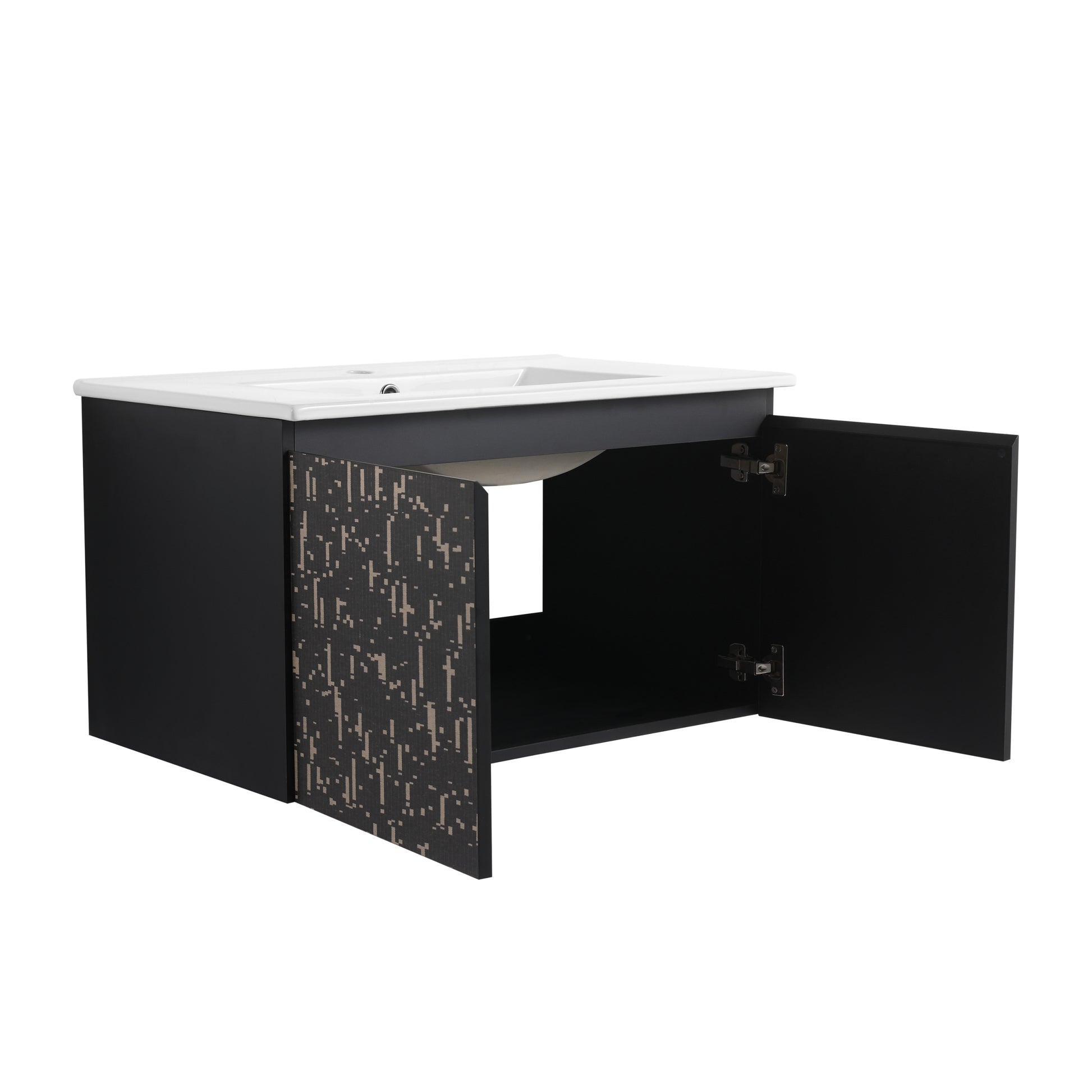 30'' Floating Wall Mounted Bathroom Vanity With Ceramics Sink & Soft Close Cabinet Door, Kd Package Black Bathroom Modern Plywood