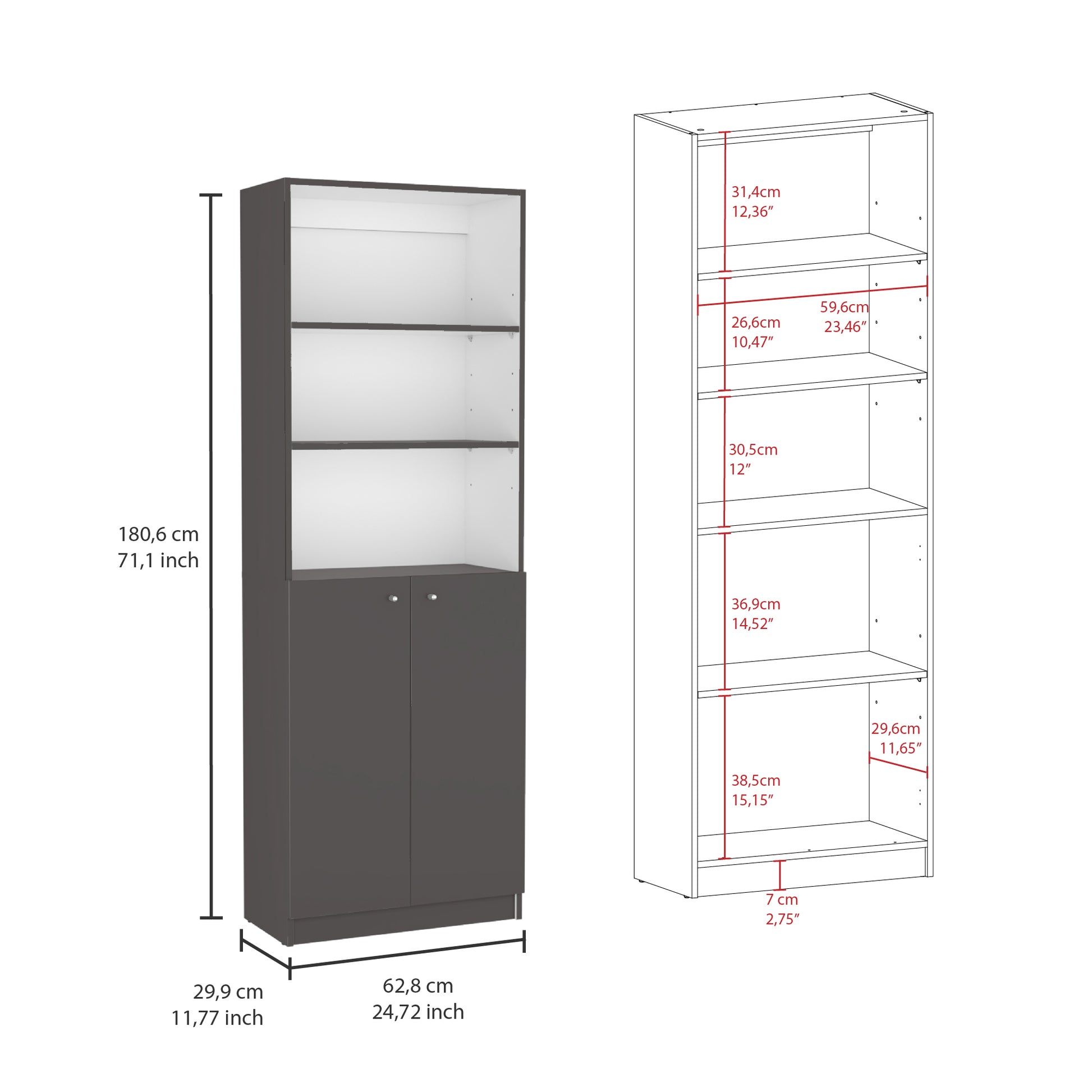 Dupree 4 Piece Home Bookcase Set, 91" Wide With 17 Shelves And A Double Door Cabinetliving Room Set Matt Gray White Freestanding 5 Or More Shelves Matte Multicolor Gray Office Open Storage Space Modern Particle Board