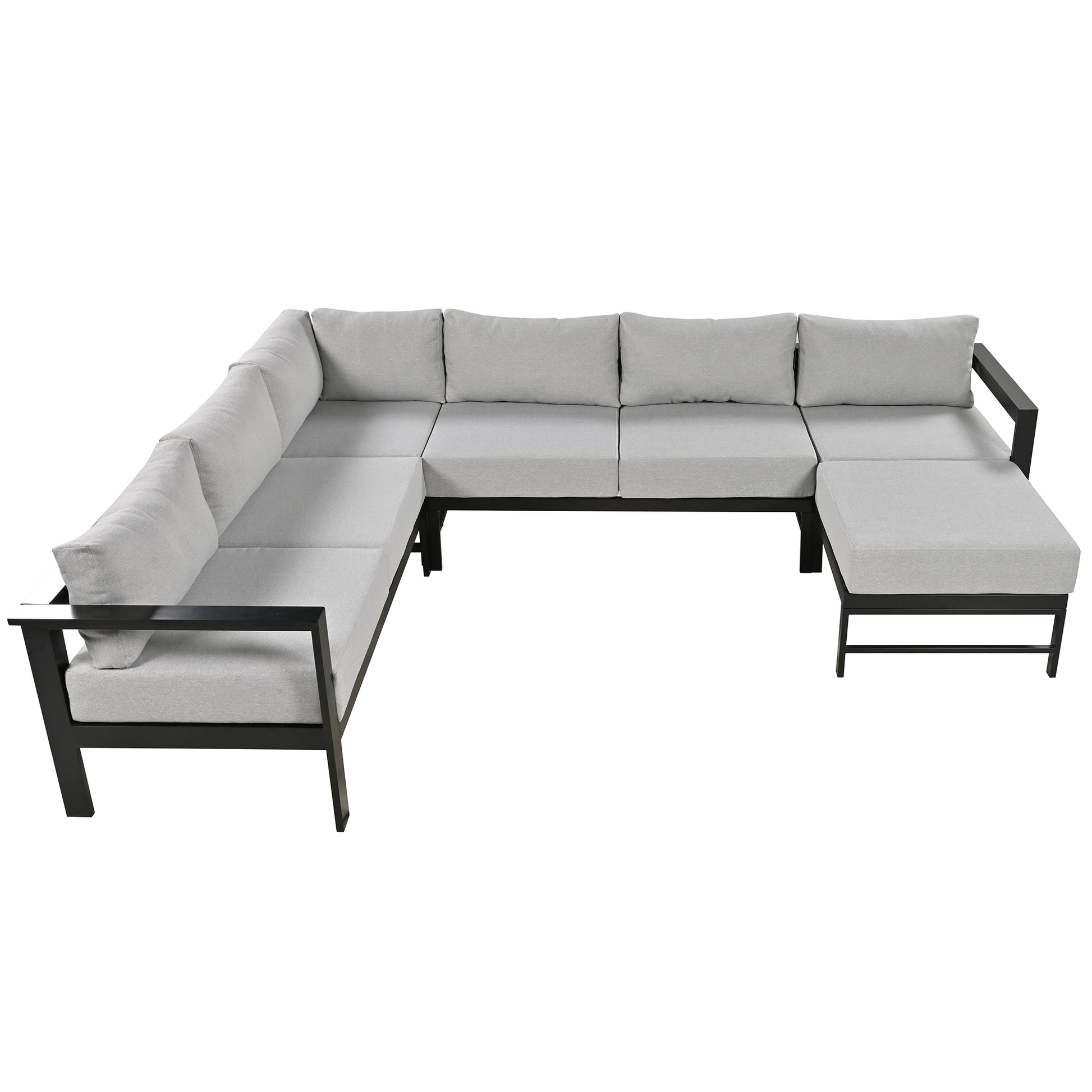 U Shaped Multi Person Outdoor Sofa Set, Suitable For Gardens, Backyards, And Balconies. Grey Seats 6 Aluminum