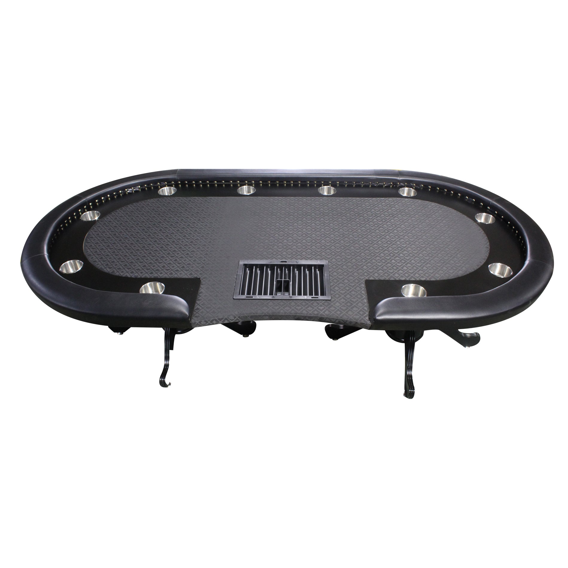 96" Poker Table For 10 Players Casino Game Texas Hold'Em Premium Oval With Round Stud Rivet Decorate Waterproof Cloth Chip Tray Cup Holders Black Primary Living Space Modern Plastic,Tech Cloth,Wood