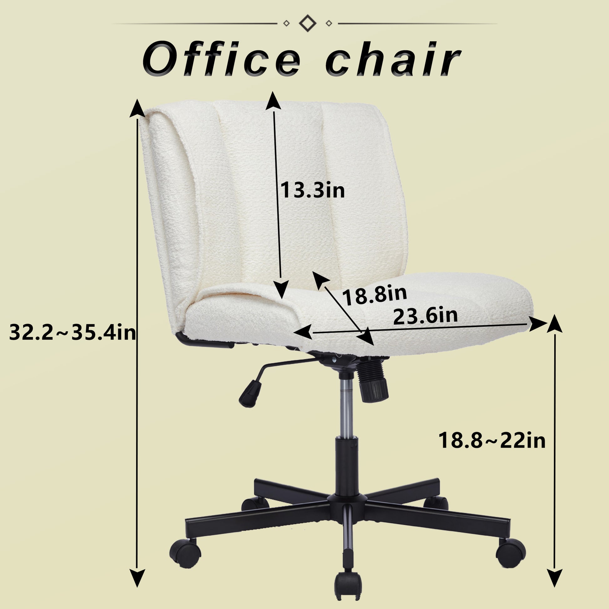 Armless Desk Chairs With Wheels Office Chair Vanity Chair With Technical Cloth Adjustable Swivel Computer Task Chairs For Home Base, Bedroom White White Polyester Blend