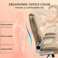 Ergonomic Office Chair With Flip Up Armrests And Wheels, Leather Rocking Executive Office Chair Beige Foam Pu Leather