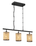 Elysian Three Lights Island With Natural Rattan Shade Farmhouse Chain Ceiling Lamp Black,Rattan Metal,Rattan,Rattan Metal