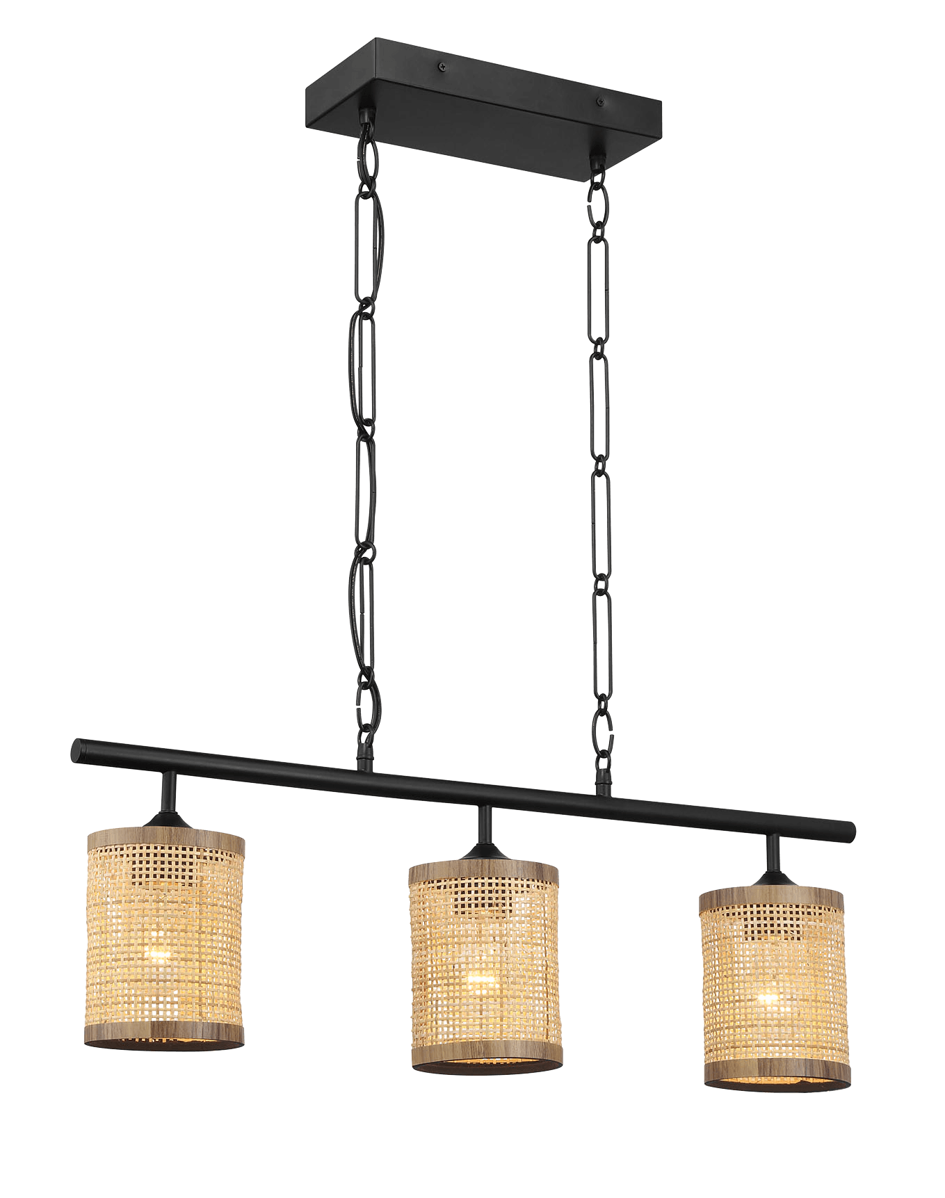 Elysian Three Lights Island With Natural Rattan Shade Farmhouse Chain Ceiling Lamp Black,Rattan Metal,Rattan,Rattan Metal