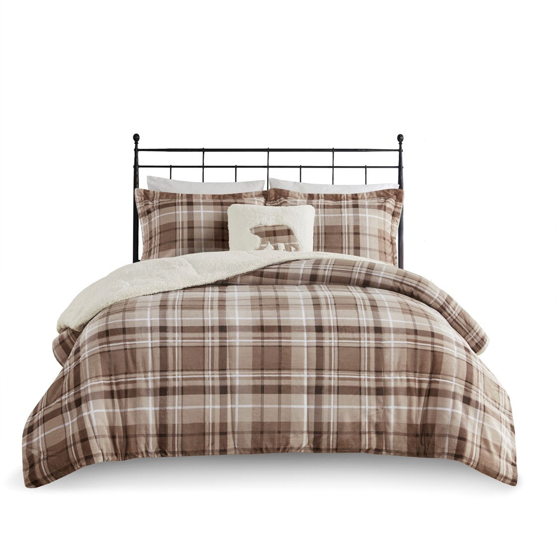 Plush To Sherpa Down Alternative Comforter Set Queen Multicolor Polyester