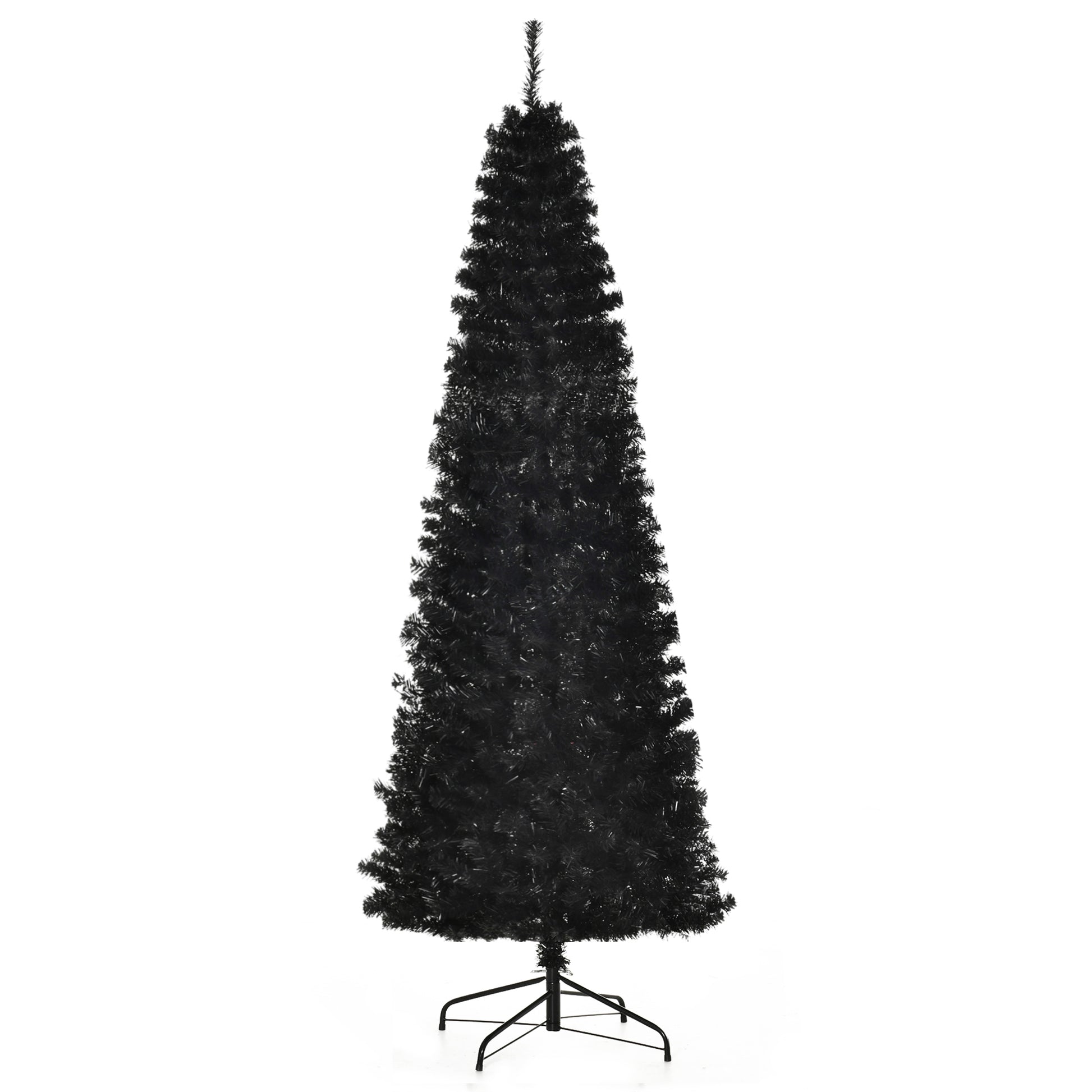 Homcom 7Ft Pencil Christmas Tree, Unlit Artificial Christmas Tree Slim Douglas Fir Xmas Tree With Realistic Branches, Halloween Tree With 818 Tips, Black Black Plastic