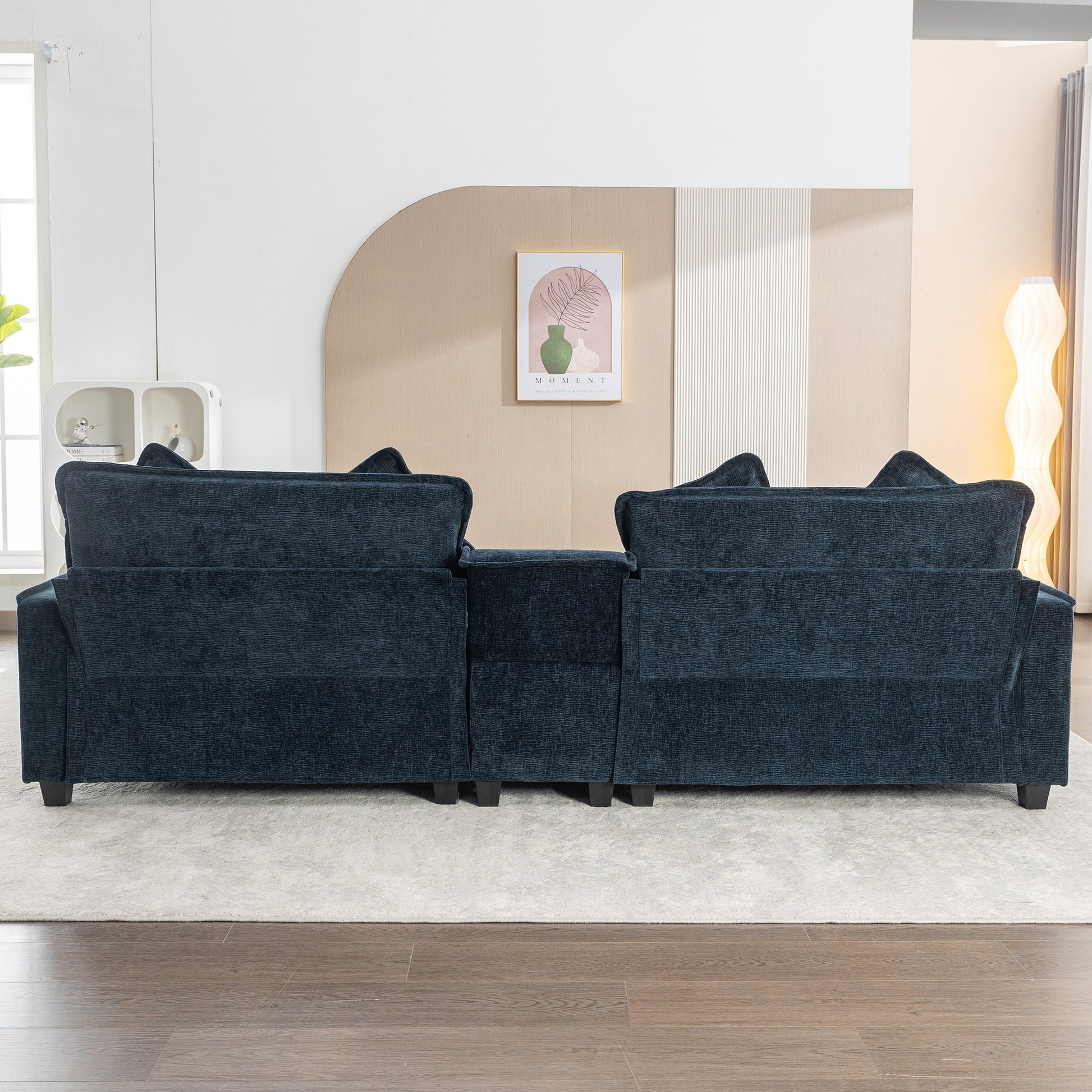 112.6" Sectional Sofa Chenille Upholstered Sofa With Two Removable Ottoman, Two Usb Ports, Two Cup Holders And Large Storage Box For Living Room, Blue Blue Foam Chenille 2 Seat