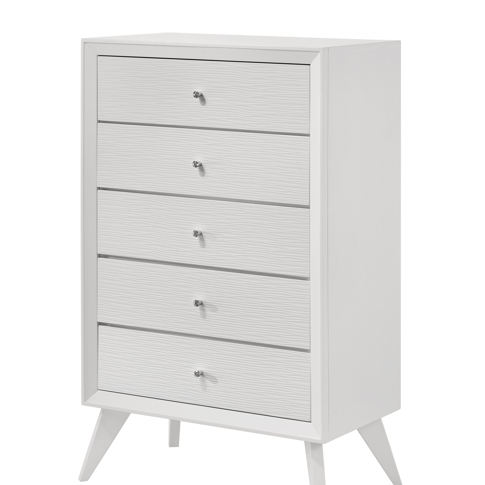 White 5 Drawer Chest With Tapered Legs White Bedroom Modern Wood