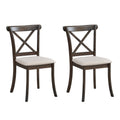 Wooden X Back Dining Chairs Set Of 2, Modern Fabric Upholstered Kitchen Side 2Pc Chairs, Cross Back Rubber Wood Farmhouse Dining Room Chair,Brown Brown Wood